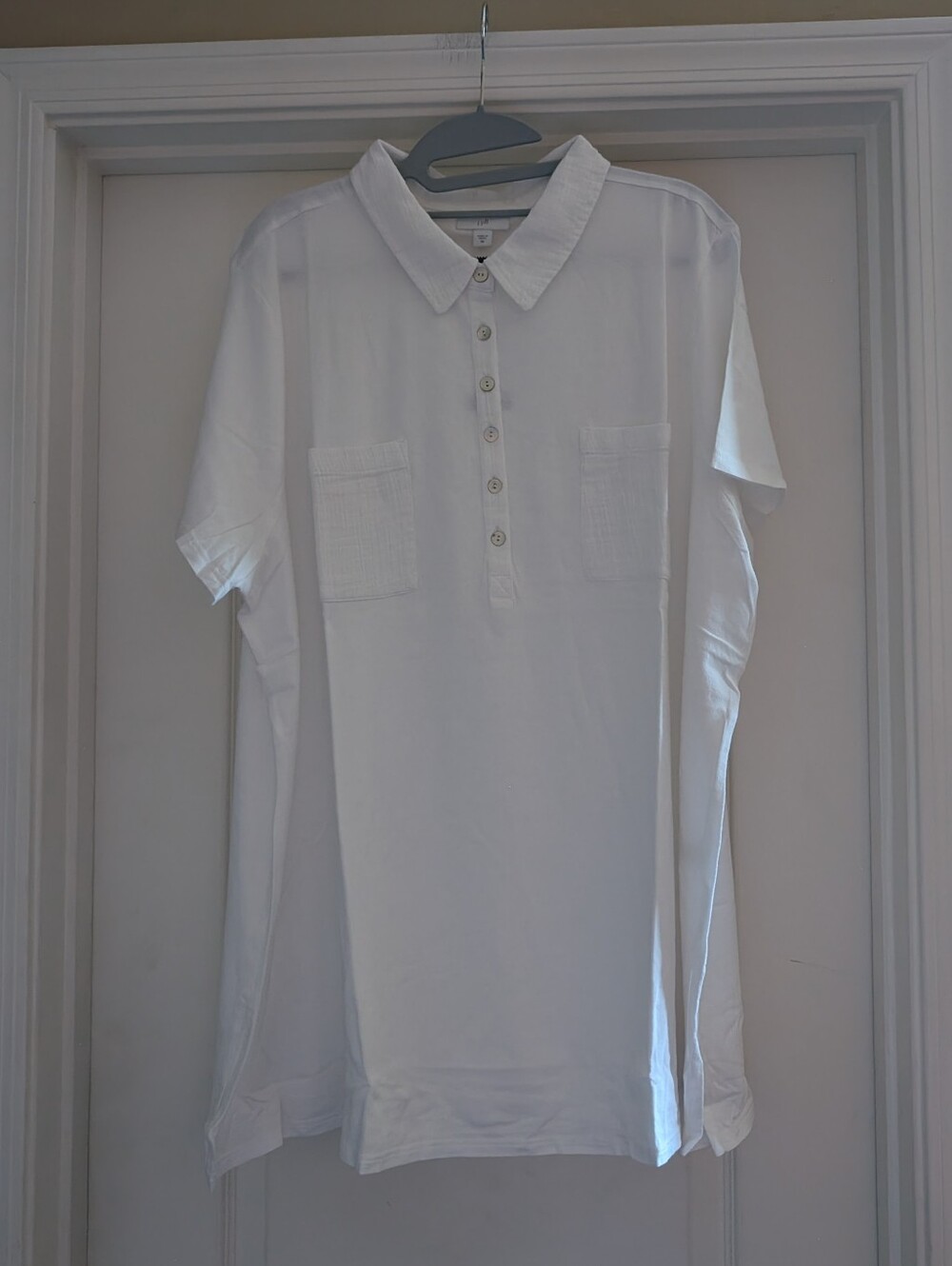 J. Jill White Short-Sleeve Polo with Twin Chest Muslin Pockets & Collar Size 3X